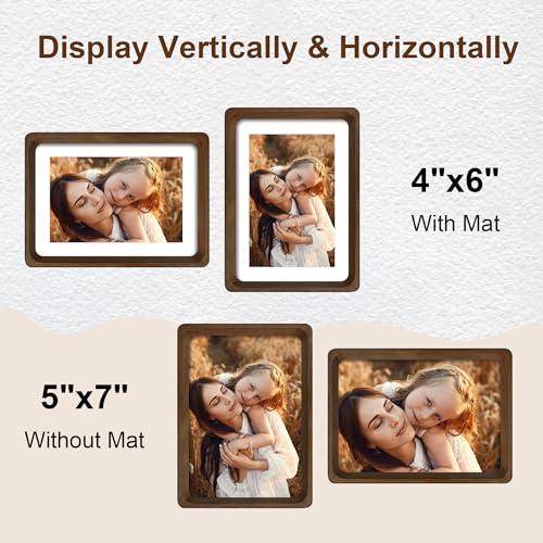 5x7 Picture Frame Set of 2, Natural Walnut Wood Solid Wood 5 by 7 Photo Frames with 4x6 Mat with Real Glass for Wall and Tabletop Display - color: Natural Walnut, size: 5x7-2Pack