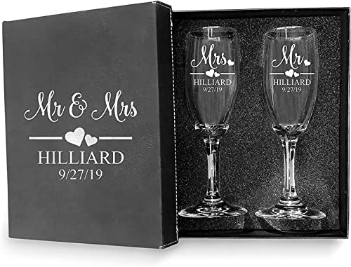 Mr and Mrs Wedding Toasting Champagne Flutes, Set of 2, Laser engraved Tosting Flutes Engraved Personalized Glasses for Bride and Groom - color: Wedding-13, style: Only Glasses