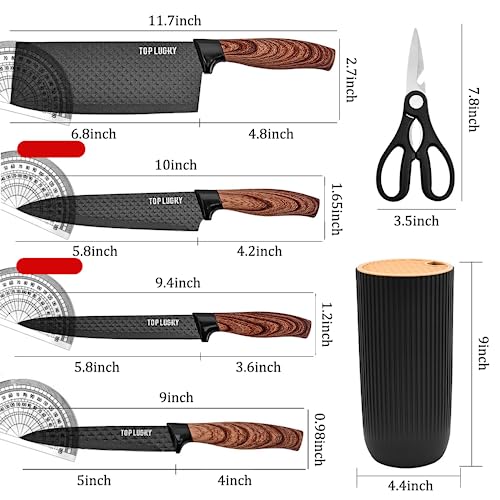 Knife Set, Wiztoynia 6-Piece Black Kitchen Knife Set for Home, Anti-Rust Non-stick Stainless Steel Sharp Chef Knife Set with Universal Knife Block for Kitchen, Ergonomical Design (Black) - color: Black