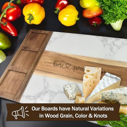 EMM Marble Cutting Board Set, Charcuterie Cheese Boards, 3 Bowls, 3 Spoons, 4 Charcuterie Utensils, Meat, Fruits, Vegetables, Housewarming, Wedding - Home Sweet Home - style: Marble-Home Sweet Home