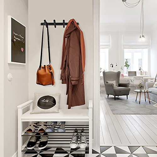 KYSMOTIC Modern Wood Coat Rack - Wall Mounted - Black 4 Peg Coat Hooks - Hanging Clothes Robes Towels Hats - color: Black, size: 4 Hooks