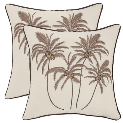 Embroidered Throw Pillow Covers 18x18 Pack of 2 Brown Coconut Trees | Ocean-Themed,Durable Fabric,Square Pillow Cover,Boho Decorative,Hidden Zipper,Aesthetic Design,Ideal Gift,Easy Care - color: Brown Coconut Palm Trees