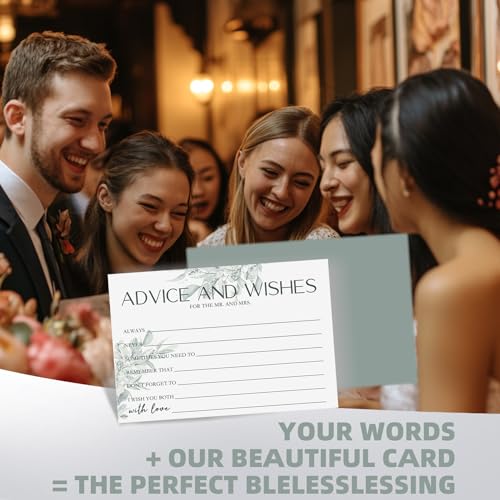 Advice & Wishes Cards Set - 60 Blank Cards with Keepsake Wooden Box, Sage Green Daesign - Perfect for Weddings, Anniversaries - color: LUCKY EUCALYPTUS