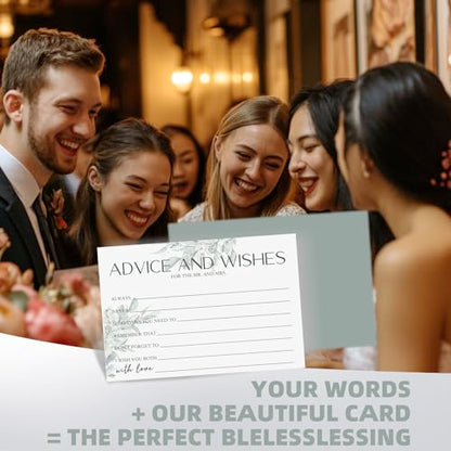 Advice & Wishes Cards Set - 60 Blank Cards with Keepsake Wooden Box, Sage Green Daesign - Perfect for Weddings, Anniversaries - color: LUCKY EUCALYPTUS