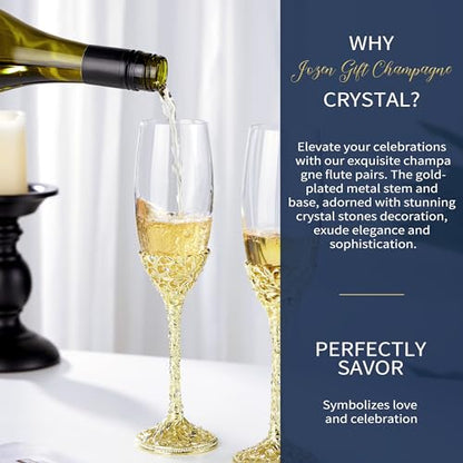 Champagne Flutes -His and Hers,Wedding Toasting Glasses for Engagement Celebrations, Bridal Shower and Registry Idea, Tall Wine Glasses for Bride and Groom Gifts,7oz (Gold New) - color: Gold New