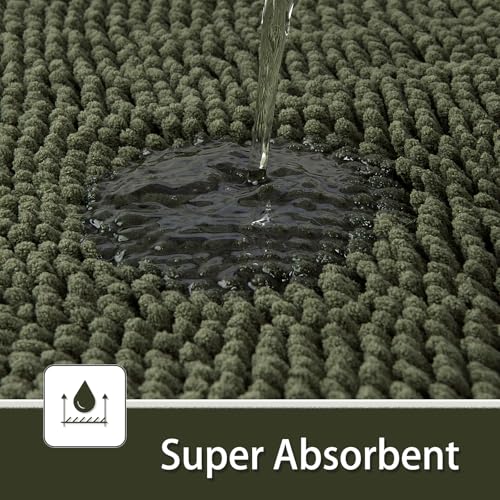 LOCHAS Bathroom Rugs Sets 2 Piece, 20''x20'' & 34''x21'', Olive Green | Non Slip U-Shaped Toilet Rug, Chenille Washable Absorbent, Soft Bath Mat Set for Shower, Sink - color: Olive Green