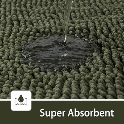 LOCHAS Bathroom Rugs Sets 2 Piece, 20''x20'' & 34''x21'', Olive Green | Non Slip U-Shaped Toilet Rug, Chenille Washable Absorbent, Soft Bath Mat Set for Shower, Sink - color: Olive Green
