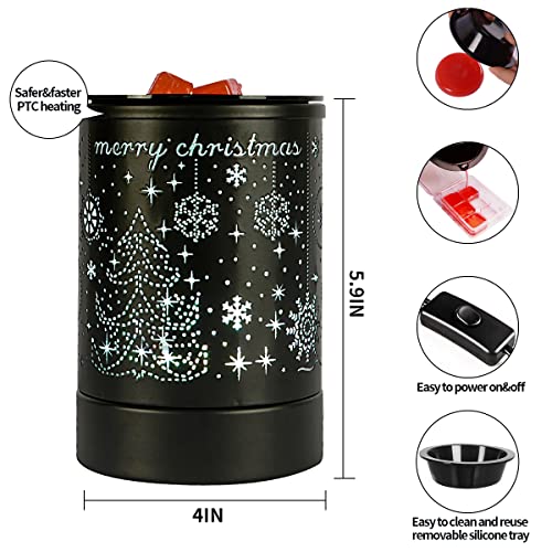 Enaroma Fragrance Wax Melts Warmer with 7 Colors LED Changing Light Classic Black Forest Design Scent Oil Candle Warmer for Home Black Christmas - color: Black Christmas