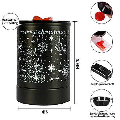 Enaroma Fragrance Wax Melts Warmer with 7 Colors LED Changing Light Classic Black Forest Design Scent Oil Candle Warmer for Home Black Christmas - color: Black Christmas
