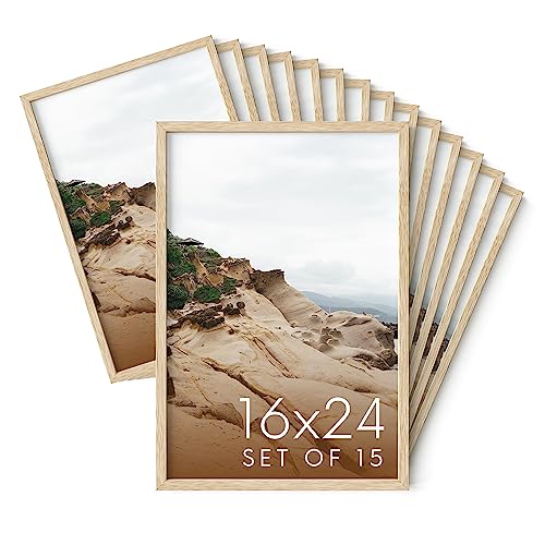 Haus and Hues 16x24 Natural Oak Wood Picture Frames Set of 15 - Premium Bulk Picture Frames 12x16 Bundle - Elegant Gallery Wall Frame Set for Posters, Art Display - Ideal for Wall Decor in Home & - color: Beige Oak, size: 16x24 in, style: Set of 15