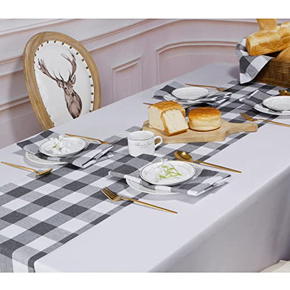 Buffalo Plaid Cotton Blend Table Runner, Buffalo Check Collection, Classic Farmhouse Style, 14x72 - Gray and White - color: Gray and White, size: 14*72inch