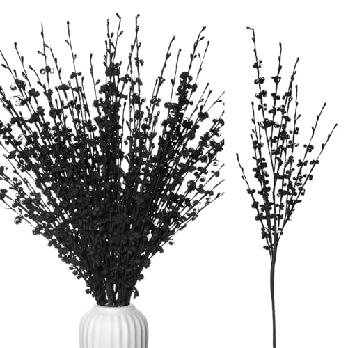 5Pcs 29.5" Black Artificial Jasmine Flowers Stem for Vase DIY Wreath Decor | Faux Jasmine Flower Bouquet Long Stems Tall Vase Filler Pussy Willow Branches Halloween Home Wedding Table Centerpieces Decor - color: Black, size: 5pcs-29.5''