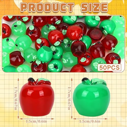 JUNEBRUSHS 50 Pcs Mini Resin Apples Red Green Tiny Apples Figurines | Artificial Fall School Crafts Ornaments for Vase Filler, Party Supplies, Home School Table Decor - style: Apple Style