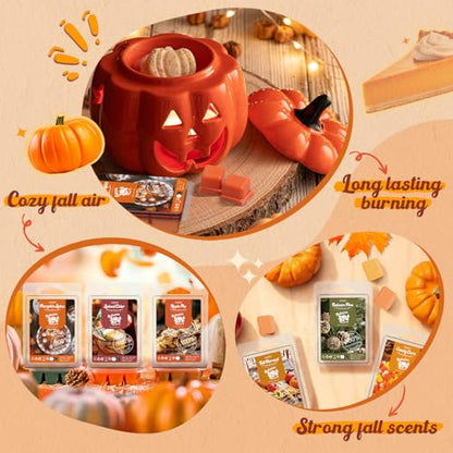 Salubrito Fall Scented Wax Melts, Strong Scented Soy Wax Cubes/Tarts Variety Set- Pumpkin Spice, Cinnamon, Spiced Cider, Snickerdoodle, Balsam Pine, Candy Corn, Fall Harvest, Apple Pie, 8x2.5oz - color: Gold