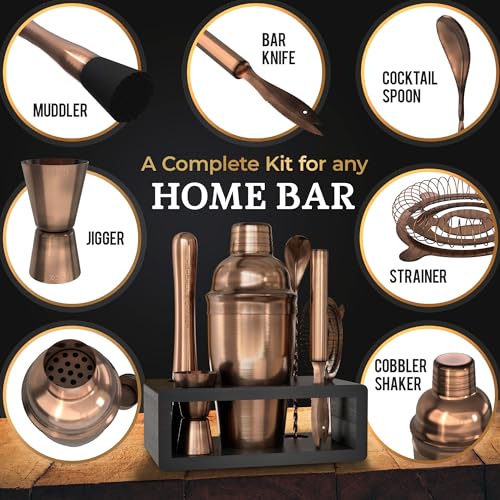 Highball & Chaser Cocktail Shaker Set: Bartender Kit for Home Bar Mixology Cocktail Bar Set Plus E-Book with 30 Recipes - color: Antique Copper