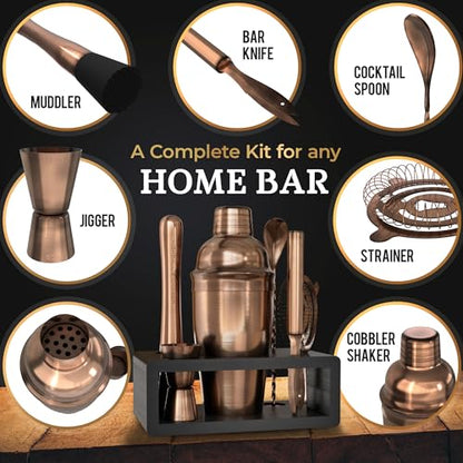 Highball & Chaser Cocktail Shaker Set: Bartender Kit for Home Bar Mixology Cocktail Bar Set Plus E-Book with 30 Recipes - color: Antique Copper