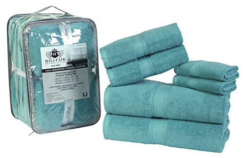 Hillfair Premium 600 GSM 6 Piece Aqua Cotton Bath Towel Set - 2 Bath, 2 Hand & 2 Washcloths - Machine Washable, Hotel Quality, Super Soft & Absorbent - color: Sea Green, size: 6 Piece Towel Set
