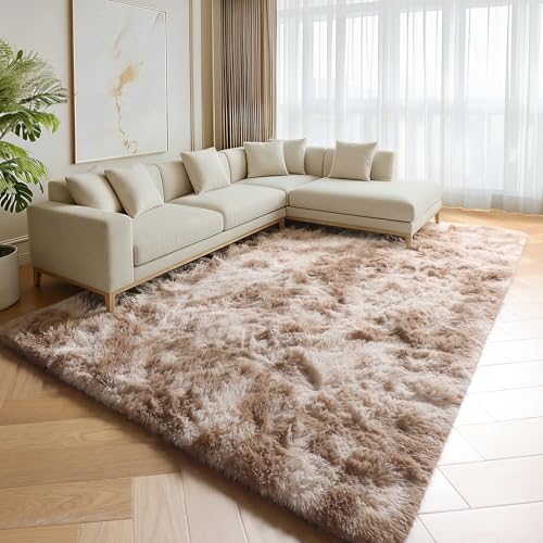 Rugs for Living Room Bedroom, Tie-Dyed Beige 5x8 Fluffy Bedside Area Rug, Soft Plush Shaggy Indoor Floor Carpet for Nursery Kids Girls Boys Teen Dorm Home Office Decor Aesthetic - color: Tie-dyed Light Beige, size: 5' x 8' (Rectangular)