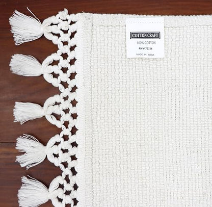 COTTON CRAFT Woven Area Rug - 2 Pack White Jacquard Dhurrie with Fringe | Boho Farmhouse Rustic Textured Cotton Throw Rug - Washable Accent Mat for Bedroom Living Room Entryway Nursery - 20x32 - color: White - 2 Pack, size: 1'8" x 2'8" (Rectangular)
