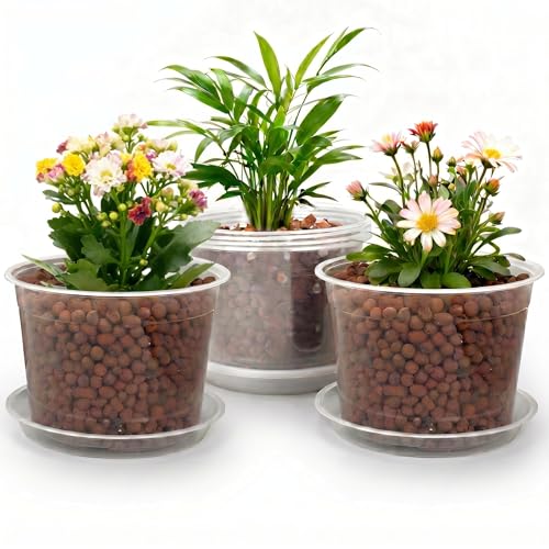 8 Inch Clear Nursery Pots with Drainage Holes and Saucers, 6 Pack Clear Pots for Plants Variety Pack, Seedling Pots for Succulents, Herbs, Flowers, Vegetables - size: 8 inch