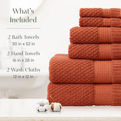 100% Cotton 6 Piece Bath Towel Set | Clay Towels | Oeko‑TEX Standard 100 | Soft & Absorbent, Quick‑Dry | Trinity Collection - Baked Clay - color: Baked Clay, size: 6 Piece Set