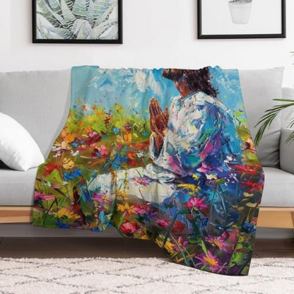 Jesus in Wildflower Field 02 Flannel Blankets Fleece Soft Throw Lightweight Plush Gifts for Couch, Bed, Cozy Sofa Plush, Chair, Lovers 60x80in(150x200cm) - color: Style-11, size: 60x80in(150x200cm)