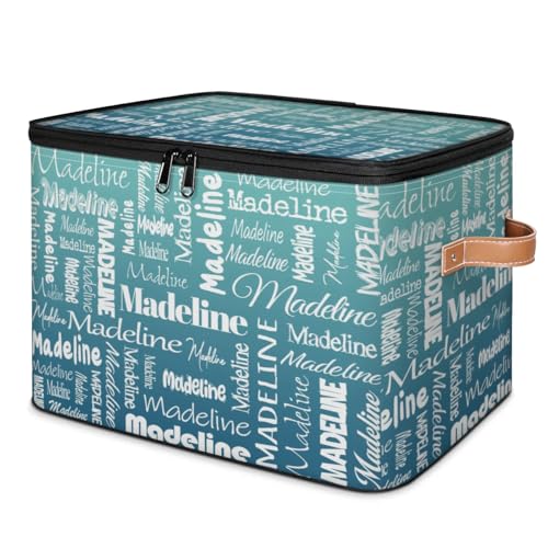 Custom Name Storage Basket, Personalized Keepsake Box, Grey Green | Foldable Fabric Gradient Large Memory Bin with Handle Lid Lightweight Waterproof Dustproof, 14"L x 10.2"W x 10.4"H - color: Option 4