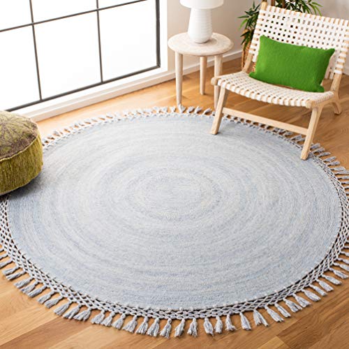SAFAVIEH Sahara Collection Area Rug - 5' Round, Blue, Handmade Boho Tassel, Ideal for High Traffic Areas in Living Room, Bedroom (SAH490M) - color: Blue, size: 5' (Round)