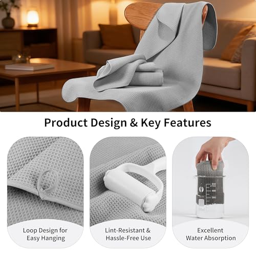 MICROFI Waffle Weave Bath Towel Set, Microfiber, 4 Pieces (Body/Hair/Hand/Face), Quick Dry, Lightweight, Super Absorbent, Lint Free, 380 GSM (Silver) - color: Silver