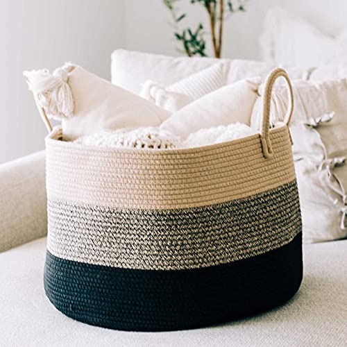 OrganiHaus Round Toy Basket & Blanket Basket, Cotton Rope 20x13" | 3-Toned Brown - Round Cotton Rope Basket, 20x13" - color: 3-toned Brown, size: Wide
