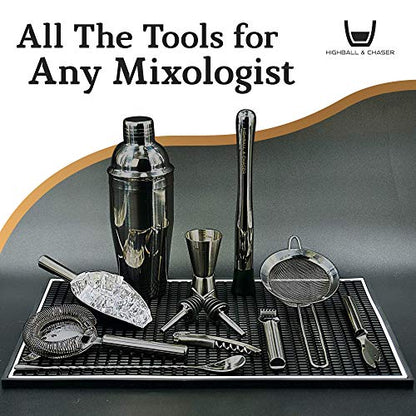 Highball & Chaser 13-Piece Cobbler Cocktail Shaker Set: Black Polished Stainless Steel Bartender Kit for Home Bar Set | Laser Engraved Tools Plus E-Book with 30 Recipes - color: Gunmetal
