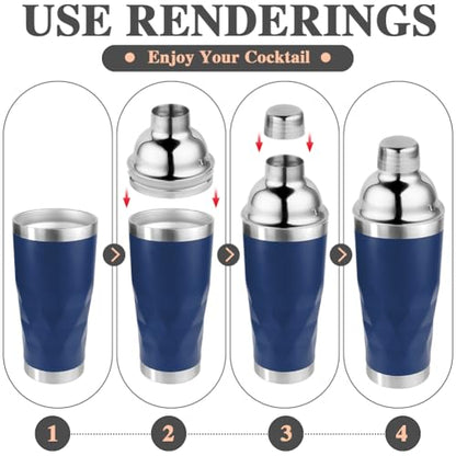 Insulated Cocktail Shaker Blue -20oz Double Wall Vacuum Stainless Steel Martini Shaker with Built-in Strainer, Pro Leak-Proof Weighted Shaker for Home Bar, Premium Bar Gift Set - color: Dark Blue