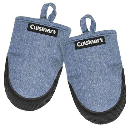 Cuisinart Mini Oven Mitts, 2-Pack, Neoprene Grip, Heat Resistant 350F | Cotton-lined, non-slip neoprene palm, ambidextrous design, ideal for smaller hands and everyday cooking - color: Indigo