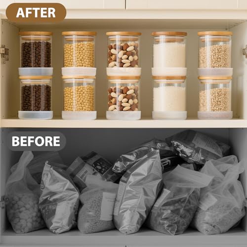 17oz Round Glass Storage Containers with Bamboo Lids – 12 Pack Small Airtight Clear Spice Jars for Pantry Organization, Kitchen Dry Food, Flour, Spice, Coffee Beans, Staples & Snacks - color: Round/17oz/12pcs
