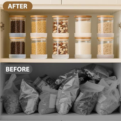 17oz Round Glass Storage Containers with Bamboo Lids – 12 Pack Small Airtight Clear Spice Jars for Pantry Organization, Kitchen Dry Food, Flour, Spice, Coffee Beans, Staples & Snacks - color: Round/17oz/12pcs