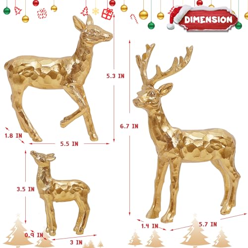 Lulu Home 3 PCS Christmas Tabletop Decorations, Family Style | Resin Golden Reindeer Family Figurines, Diverse Postures, Xmas Holiday Winter Centerpieces Ornaments - style: 3 Families