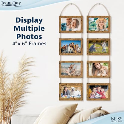 4x6 Hanging Picture Frames Collage with 8 Openings - Rustic Brown, 2 PK | Icona Bay casual style engineered wood frames, designed for wall hanging, space-saving photo display, Bliss collection - color: Rustic Brown, size: 4x6