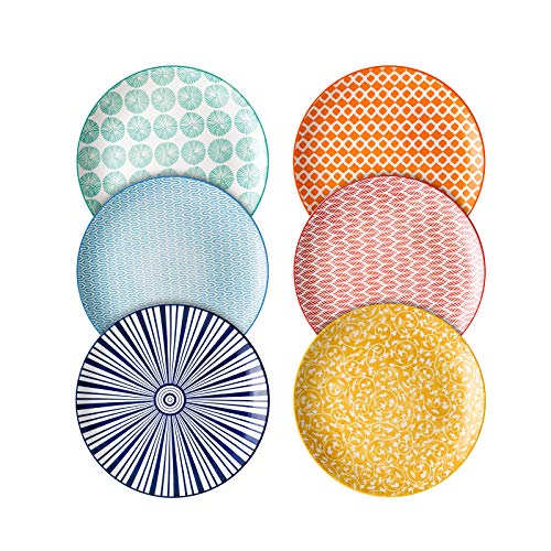 Selamica 10 inch Porcelain Dinner Plates, Large Size Serving Plate for Salad, Pancakes, Steak, Set of 6, Assorted Colors - color: Assorted Colors, size: 10 Inch