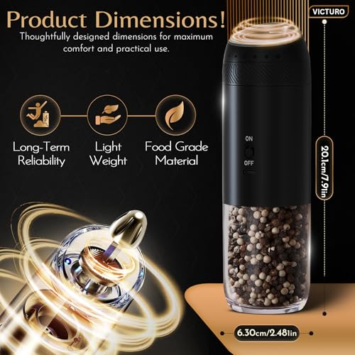 Electric Salt and Pepper Grinder Set, Automatic Refillable Salt and Pepper Grinder Set Rechargeable, One-Touch Electric Pepper Grinder, Stainless Steel Salt and Pepper Shakers Set for Kitchen