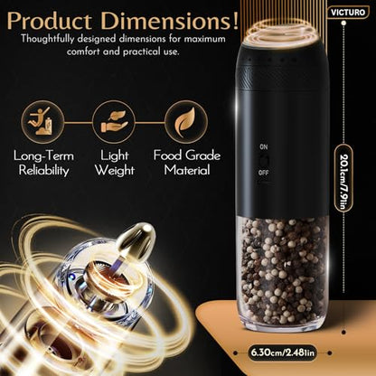 Electric Salt and Pepper Grinder Set, Automatic Refillable Salt and Pepper Grinder Set Rechargeable, One-Touch Electric Pepper Grinder, Stainless Steel Salt and Pepper Shakers Set for Kitchen