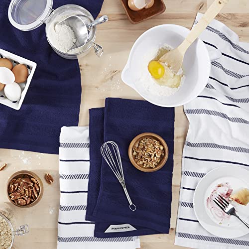 KitchenAid Albany Kitchen Towel 4-Pack Set, Cobalt Blue/White, 16"x26" - color: Cobalt, size: 16"x26"
