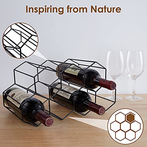 Fomanish 7 Bottle Holder - Freestanding Wine Rack, Modern Metal Tabletop Holder for Kitchen & Wine Cellar - color: Black