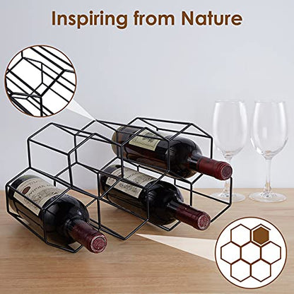 Fomanish 7 Bottle Holder - Freestanding Wine Rack, Modern Metal Tabletop Holder for Kitchen & Wine Cellar - color: Black