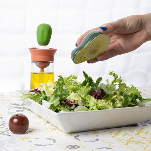 Fisura - Original salt and pepper shaker "avocado". Salt and pepper set for the table in the shape of an avocado. Set of ceramic salt and pepper shakers. 1.77 x 2.17 x 3.54 - color: Avocado