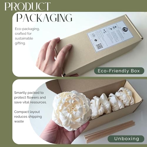 6pcs White 3" Peony Brides Dream Sola Wood Flower Diffuser with Reed Sticks for Home Fragrance Essential Oil DIY Decor