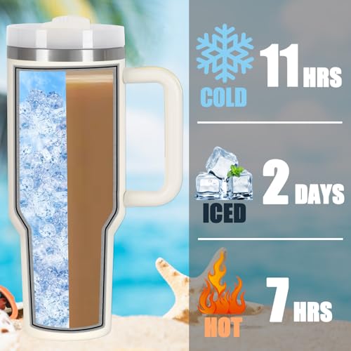 4 Pack 40 Oz Tumbler with Handle Bulk, Double Wall Vacuum Insulated Stainless Steel Tumbler with Lid and Straw, 40 oz cup with Silicone Spill Proof Stopper Set (Cream) - color: Cream