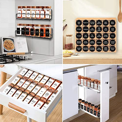 Churboro 36 Pack 4oz Glass Spice Jars with 547 Labels, Acacia Wood Lids | Empty Square Spice Bottles with Acacia Wood lids, Labels, Funnel & Chalk Pen. Keep Seasoning Containers Neat and Organized