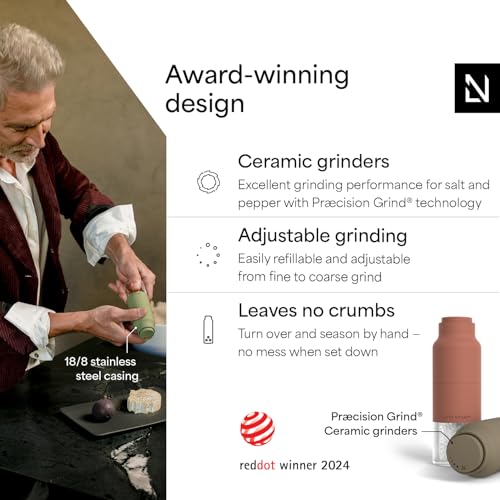 LARS NYSØM Salt and Pepper Grinder Set, Stainless Steel Manual Salt and Pepper Mills, Adjustable Ceramic Grinder, Design Spice Shakers (Red/Brown) - color: Brick Red/Taupe Brown