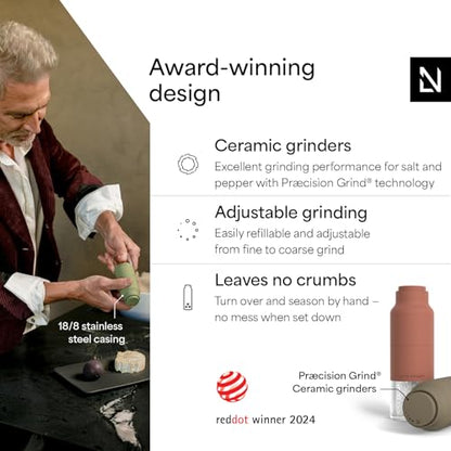 LARS NYSØM Salt and Pepper Grinder Set, Stainless Steel Manual Salt and Pepper Mills, Adjustable Ceramic Grinder, Design Spice Shakers (Red/Brown) - color: Brick Red/Taupe Brown