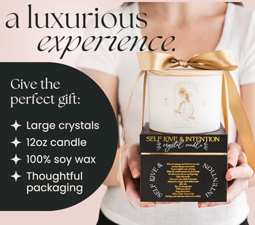 Large Crystal Candles for Women - 12oz Soy Wood Wick Candles that Crackle. Scented, Non-Toxic, Luxury Aromatherapy. Unique Meditation Spiritual Gifts for Women - style: Lavender Vanilla Healing Crystals Candle